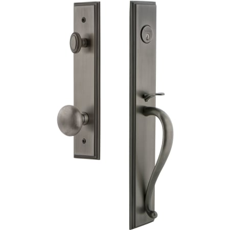 Grandeur Carre Solid Brass Rose Dummy "S" Grip Handleset with Fifth Avenue Knob Antique Pewter