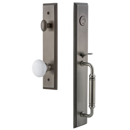 Grandeur Carre Solid Brass Rose Dummy Full Plate 'C' Grip Handleset with Hyde Park Knob Antique Pewter