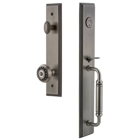 Grandeur Carre Solid Brass Rose Dummy Full Plate 'C' Grip Handleset with Parthenon Knob Antique Pewter