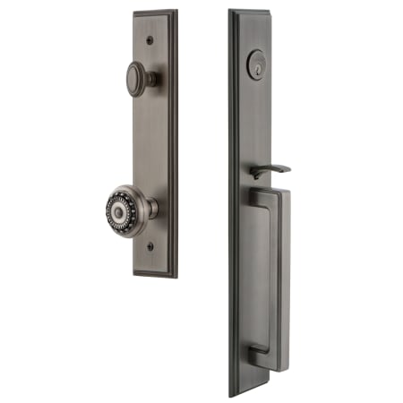 Grandeur Carre Solid Brass Rose Dummy Full Plate "D" Grip Handleset with Parthenon Knob Antique Pewter