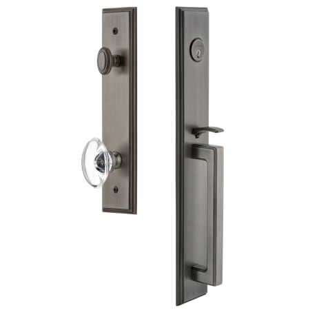 Grandeur Carre Solid Brass Rose Dummy Full Plate "D" Grip Handleset with Provence Crystal Knob Antique Pewter