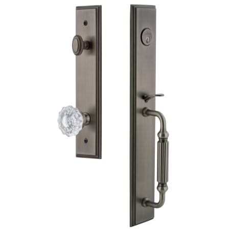 Grandeur Carre Solid Brass Rose Dummy Full Plate "F" Grip Handleset with Versailles Crystal Knob Antique Pewter