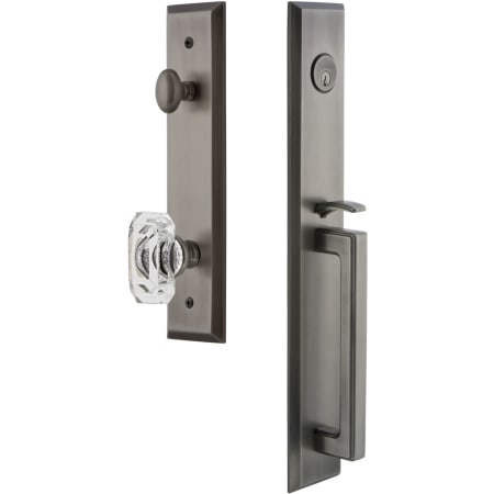 Grandeur Fifth Avenue Solid Brass Rose Dummy "D" Grip Handleset with Baguette Clear Crystal Knob Antique Pewter