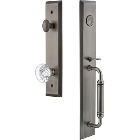Grandeur Fifth Avenue Solid Brass Rose Dummy "C" Grip Handleset with Bordeaux Crystal Knob Antique Pewter