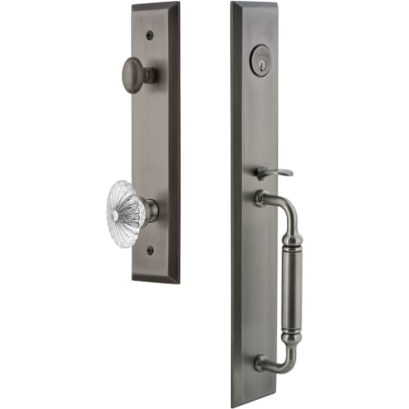 Grandeur Fifth Avenue Solid Brass Rose Dummy "C" Grip Handleset with Burgundy Crystal Knob Antique Pewter