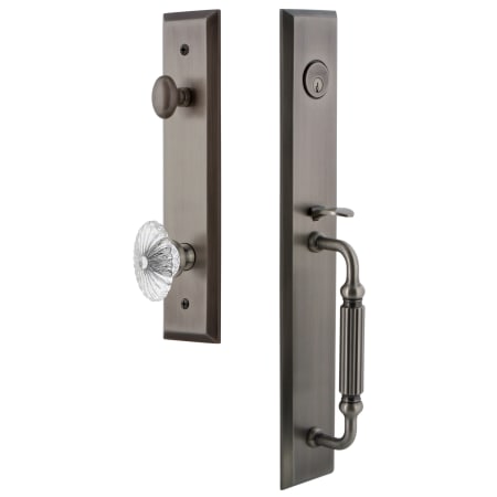 Grandeur Fifth Avenue Solid Brass Rose Dummy Full Plate "F" Grip Handleset with Burgundy Crystal Knob Antique Pewter