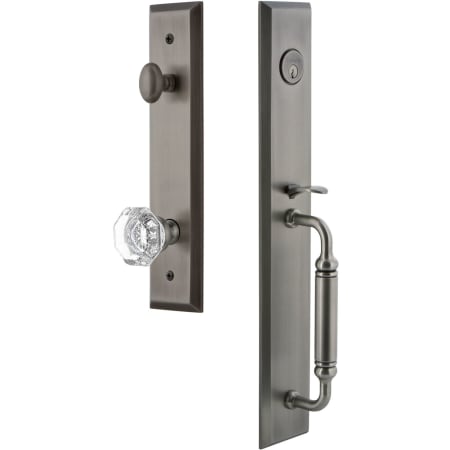 Grandeur Fifth Avenue Solid Brass Rose Dummy "C" Grip Handleset with Chambord Crystal Knob Antique Pewter