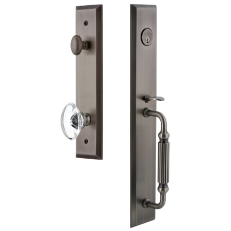 Grandeur Fifth Avenue Solid Brass Rose Dummy Full Plate "F" Grip Handleset with Provence Crystal Knob Antique Pewter