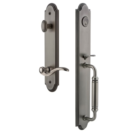Grandeur Arc Solid Brass Rose Right Handed Dummy Full Plate "C" Grip Handleset with Bellagio Lever Antique Pewter