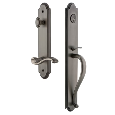 Grandeur Arc Solid Brass Rose Right Handed Dummy Full Plate 'S' Grip Handleset with Portofino Lever Antique Pewter