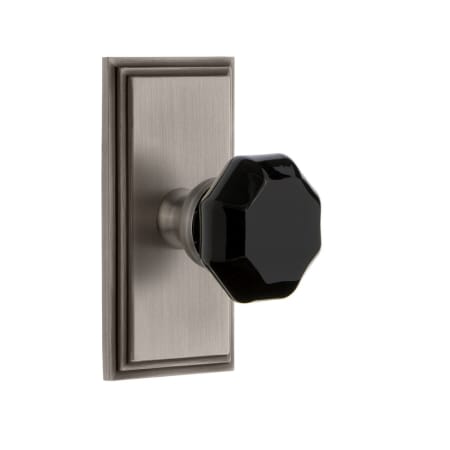 Grandeur Carre Solid Brass Rose Passage Door Knob Set with Lyon Black Crystal Knob and 2-3/4" Backset Antique Pewter