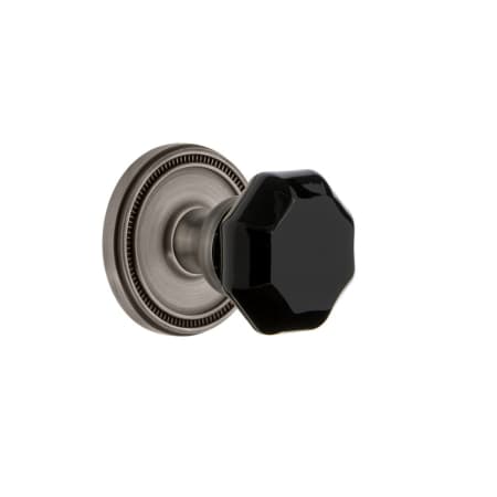 Grandeur Soleil Solid Brass Rose Passage Door Knob Set with Lyon Black Crystal Knob and 2-3/8" Backset Antique Pewter