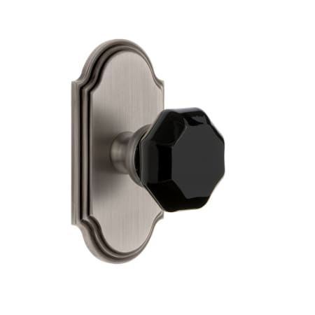 Grandeur Arc Solid Brass Rose Privacy Door Knob Set with Lyon Black Crystal Knob and 2-3/4" Backset Antique Pewter