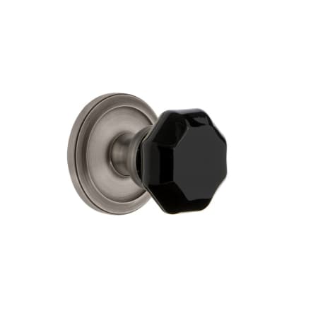 Grandeur Circulaire Solid Brass Rose Privacy Door Knob Set with Lyon Black Crystal Knob and 2-3/8" Backset Antique Pewter