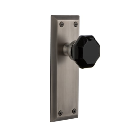 Grandeur Fifth Avenue Solid Brass Rose Privacy Door Knob Set with Lyon Black Crystal Knob and 2-3/4" Backset Antique Pewter