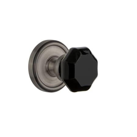 Grandeur Georgetown Solid Brass Rose Privacy Door Knob Set with Lyon Black Crystal Knob and 2-3/8" Backset Antique Pewter