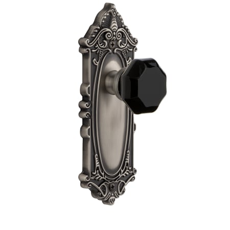 Grandeur Grande Victorian Solid Brass Rose Privacy Door Knob Set with Lyon Black Crystal Knob and 2-3/8" Backset Antique Pewter