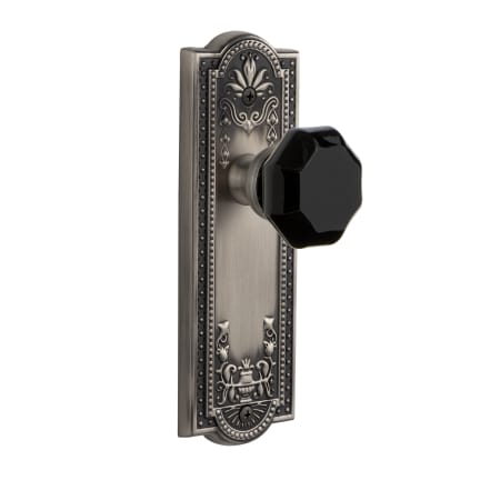 Grandeur Parthenon Solid Brass Rose Privacy Door Knob Set with Lyon Black Crystal Knob and 2-3/8" Backset Antique Pewter