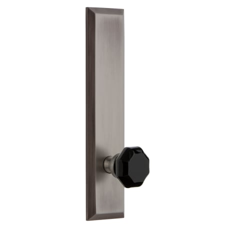 Grandeur Fifth Avenue Solid Brass Tall Plate Left Handed Privacy Door Knob Set with Lyon Black Crystal Knob and 2-3/8" Backset Antique Pewter