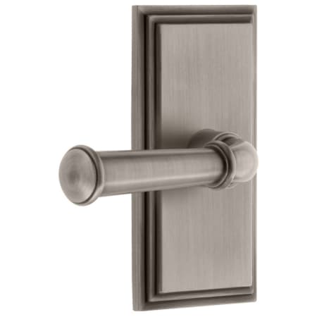 Grandeur Carre Solid Brass Left Handed Privacy Set with Georgetown Lever and 2-3/8" Backset Antique Pewter