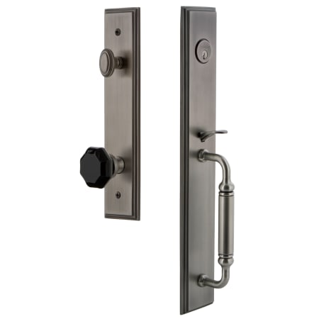 Grandeur Carre Solid Brass Rose Keyed Entry Single Cylinder 'C' Grip Handleset with Lyon Black Crystal Antique Pewter