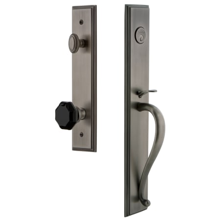 Grandeur Carre Solid Brass Rose Keyed Entry Single Cylinder 'S' Grip Handleset with Lyon Black Crystal Antique Pewter