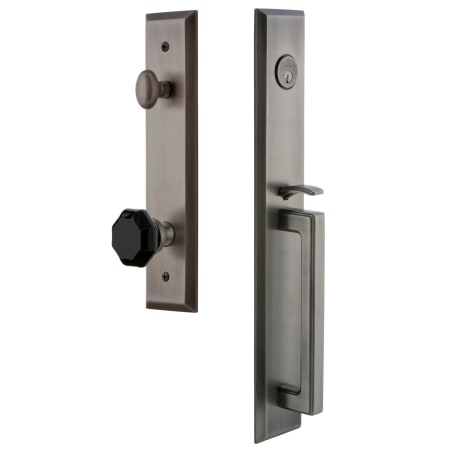 Grandeur Fifth Avenue Solid Brass Rose Keyed Entry Single Cylinder 'D' Grip Handleset with Lyon Black Crystal Antique Pewter