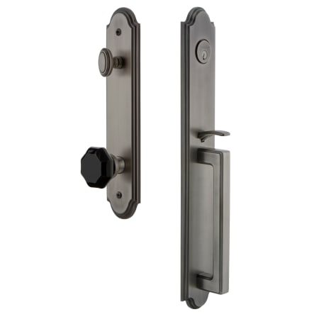 Grandeur Arc Solid Brass Rose Dummy Full Plate 'D' Grip Handleset with Lyon Black Crystal Antique Pewter