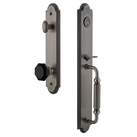 Grandeur Arc Solid Brass Rose Dummy Full Plate 'F' Grip Handleset with Lyon Black Crystal Antique Pewter
