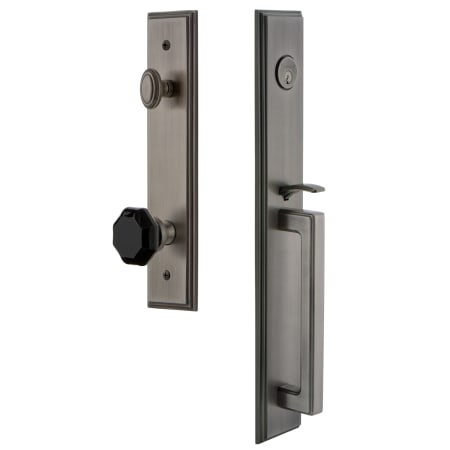 Grandeur Carre Solid Brass Rose Dummy Full Plate 'D' Grip Handleset with Lyon Black Crystal Antique Pewter