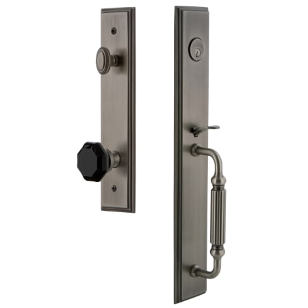 Grandeur Carre Solid Brass Rose Dummy Full Plate 'F' Grip Handleset with Lyon Black Crystal Antique Pewter