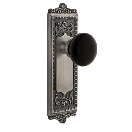 Grandeur Windsor Solid Brass Rose Passage Door Knob Set with Coventry Knob and 2-3/8" Backset Antique Pewter