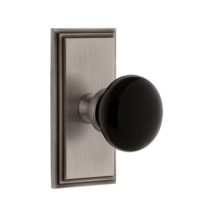 Grandeur Carre Solid Brass Rose Privacy Door Knob Set with Coventry Knob and 2-3/8" Backset Antique Pewter