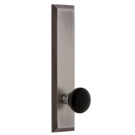 Grandeur Fifth Avenue Solid Brass Tall Plate Left Handed Privacy Door Knob Set with Coventry Knob and 2-3/8" Backset Antique Pewter