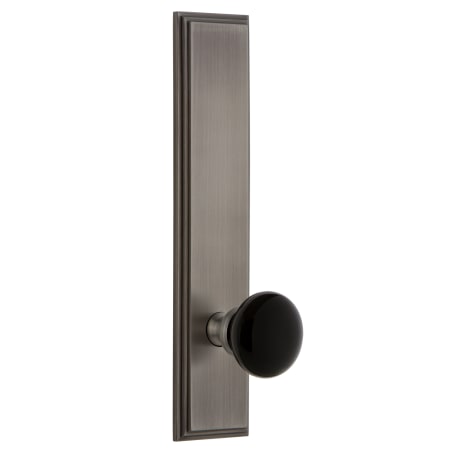 Grandeur Carre Solid Brass Tall Plate Right Handed Privacy Door Knob Set with Coventry Knob and 2-3/8" Backset Antique Pewter