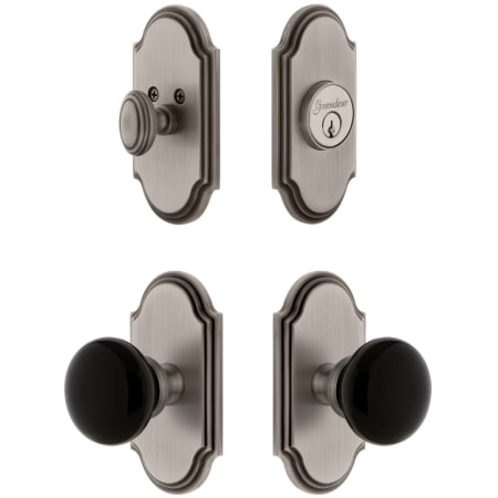 Grandeur Arc Solid Brass Rose Single Cylinder Keyed Entry Deadbolt and Knobset Combo Pack with Coventry Knob and 2-3/8" Backset Antique Pewter