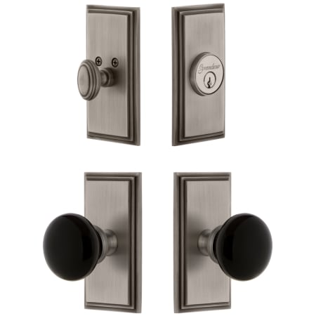 Grandeur Carre Solid Brass Rose Single Cylinder Keyed Entry Deadbolt and Knobset Combo Pack with Coventry Knob and 2-3/4" Backset Antique Pewter