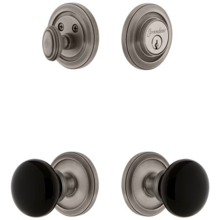 Grandeur Circulaire Solid Brass Rose Single Cylinder Keyed Entry Deadbolt and Knobset Combo Pack with Coventry Knob and 2-3/8" Backset Antique Pewter