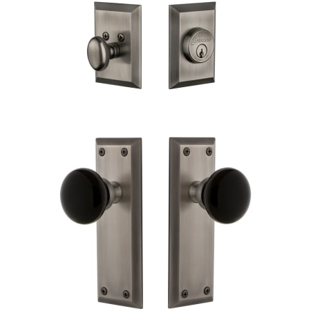 Grandeur Fifth Avenue Solid Brass Rose Single Cylinder Keyed Entry Deadbolt and Knobset Combo Pack with Coventry Knob and 2-3/4" Backset Antique Pewter