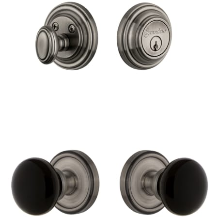 Grandeur Georgetown Solid Brass Rose Single Cylinder Keyed Entry Deadbolt and Knobset Combo Pack with Coventry Knob and 2-3/4" Backset Antique Pewter