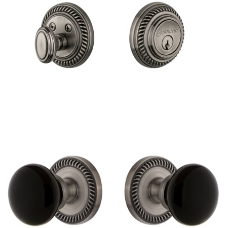 Grandeur Newport Solid Brass Rose Single Cylinder Keyed Entry Deadbolt and Knobset Combo Pack with Coventry Knob and 2-3/8" Backset Antique Pewter