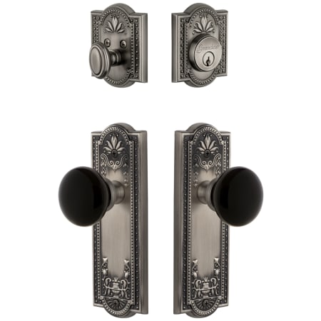Grandeur Parthenon Solid Brass Rose Single Cylinder Keyed Entry Deadbolt and Knobset Combo Pack with Coventry Knob and 2-3/8" Backset Antique Pewter