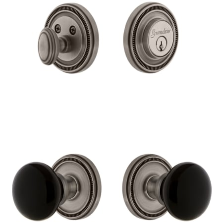 Grandeur Soleil Solid Brass Rose Single Cylinder Keyed Entry Deadbolt and Knobset Combo Pack with Coventry Knob and 2-3/8" Backset Antique Pewter
