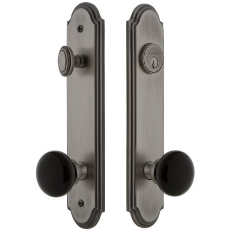 Grandeur Arc Solid Brass Rose Tall Plate Single Cylinder Keyed Entry Door Knob Set with Coventry Knob and 2-3/8" Backset Antique Pewter