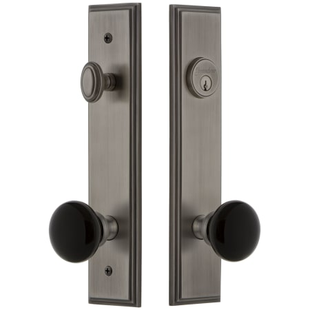 Grandeur Carre Solid Brass Rose Tall Plate Single Cylinder Keyed Entry Door Knob Set with Coventry Knob and 2-3/8" Backset Antique Pewter