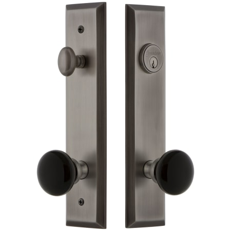 Grandeur Fifth Avenue Solid Brass Rose Tall Plate Single Cylinder Keyed Entry Door Knob Set with Coventry Knob and 2-3/8" Backset Antique Pewter