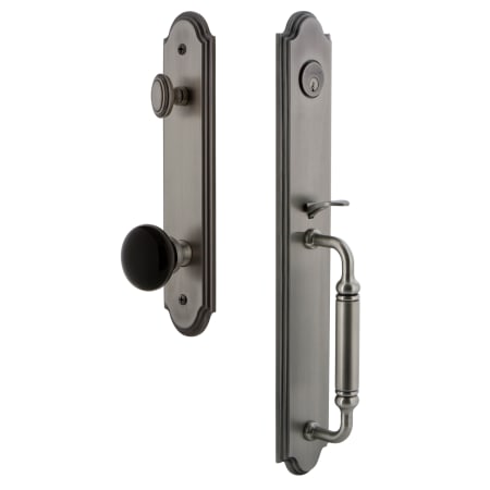Grandeur Arc Solid Brass Rose Keyed Entry Single Cylinder Full Plate 'C' Grip Handleset with Coventry Knob and 2-3/8" Backset Antique Pewter