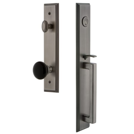 Grandeur Carre Solid Brass Rose Keyed Entry Single Cylinder Full Plate 'D' Grip Handleset with Coventry Knob and 2-3/8" Backset Antique Pewter