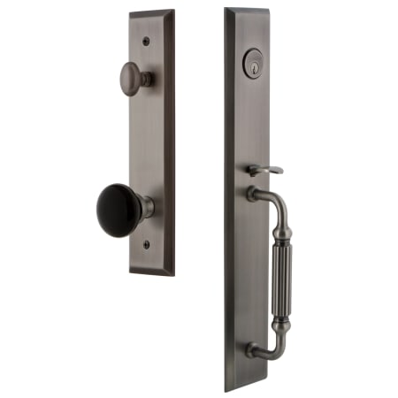 Grandeur Fifth Avenue Solid Brass Rose Keyed Entry Single Cylinder Full Plate 'F' Grip Handleset with Coventry Knob and 2-3/4" Backset Antique Pewter