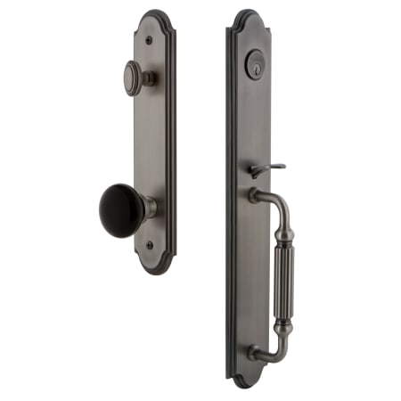 Grandeur Arc Solid Brass Rose Dummy Full Plate Full Plate 'F' Grip Handleset with Coventry Knob Antique Pewter